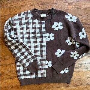 1.4.3. Story by Line Up Brown and Cream Floral Checkered Sweater